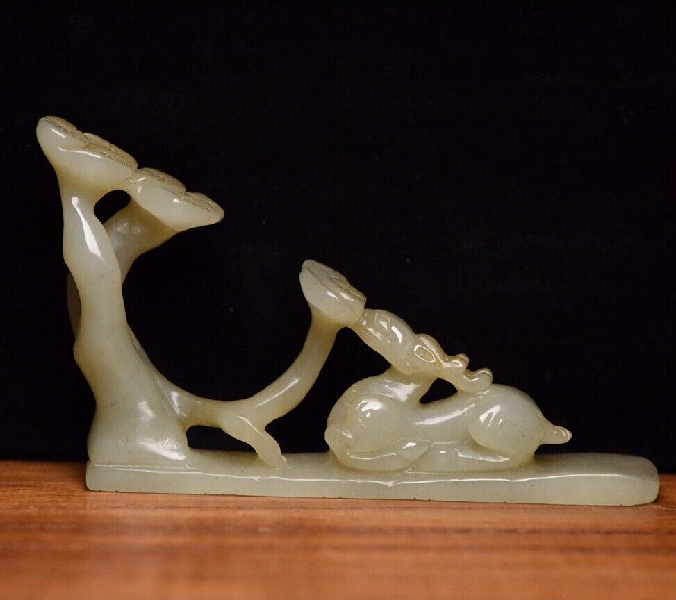Collection China Natural Hetian Jade Carved Deer Statue Nice Figurines Ornaments