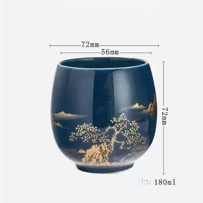 180ml Ceramic Black Glaze Handcarved Master Cup Meditation Cup Kung Fu Teaware