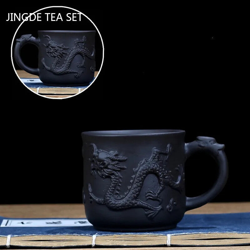 Yixing Purple Sand with Handle Teacup Handmade Dragon Pattern Master Cup Office