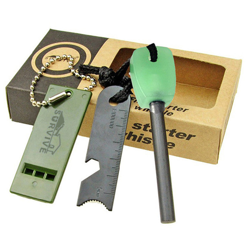 Fire Starter - Includes Flint with Ruler, Bottle Opener, and Whistle w/ Lanyard