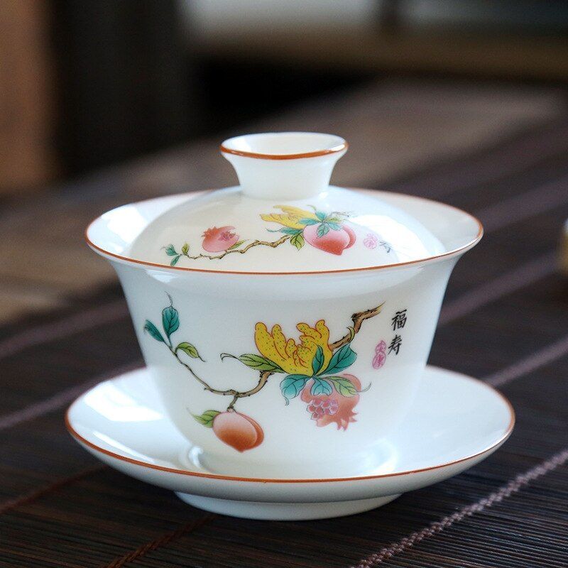 Porcelain Fine Chinese Gaiwan Tea Tureen Drinkware Teacups Household Accessories