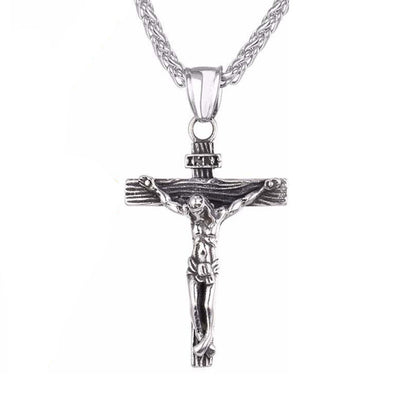 Stainless Steel Jesus Christ Crucifix Cross Pendant Chain Men Necklace