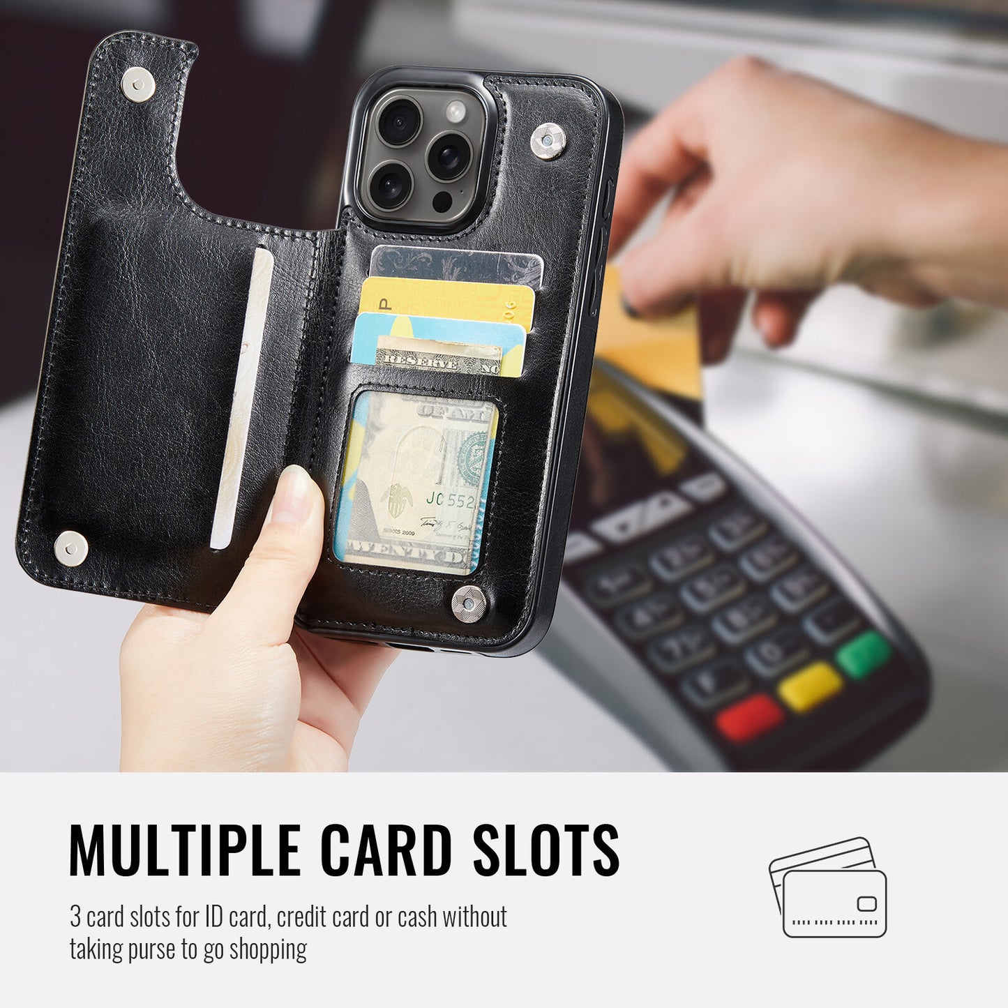 Wallet Case for iPhone 16 15 14 13 12 11 Pro Max XS XR SE with Screen Protector