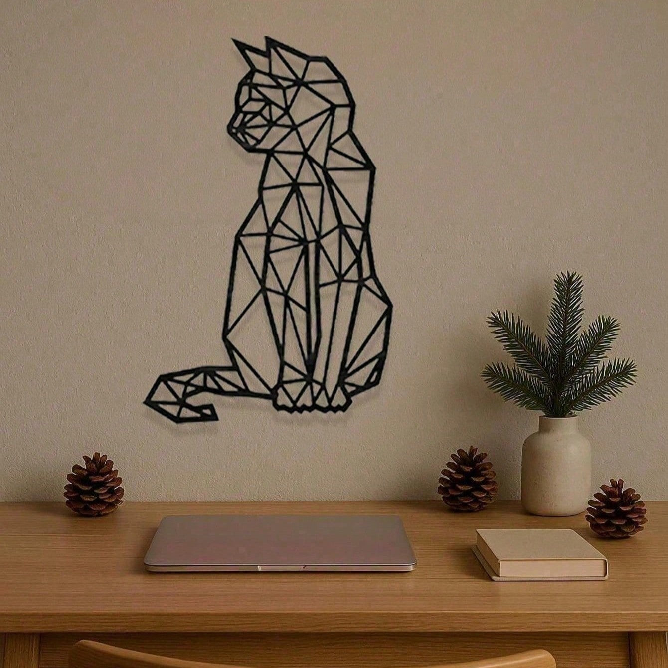 CIFbuy Vintage 3D Iron Cat Wall Art Geometric Metal Sculpture Farmhouse Gift
