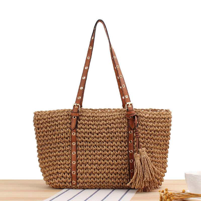 New Tassel Straw Beach Bag Crochet Handwoven Casual Womens One-Shoulder Bag