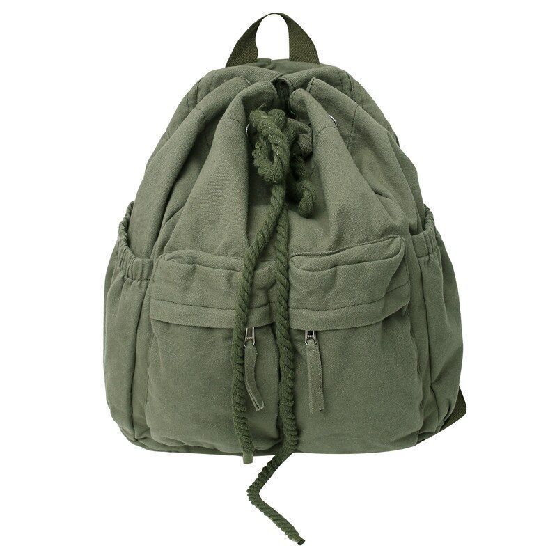 Canvas Vintage Leisure Drawstring Book Bag Brown Laptop Backpack Traveling Bags
