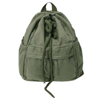 Canvas Vintage Leisure Drawstring Book Bag Brown Laptop Backpack Traveling Bags