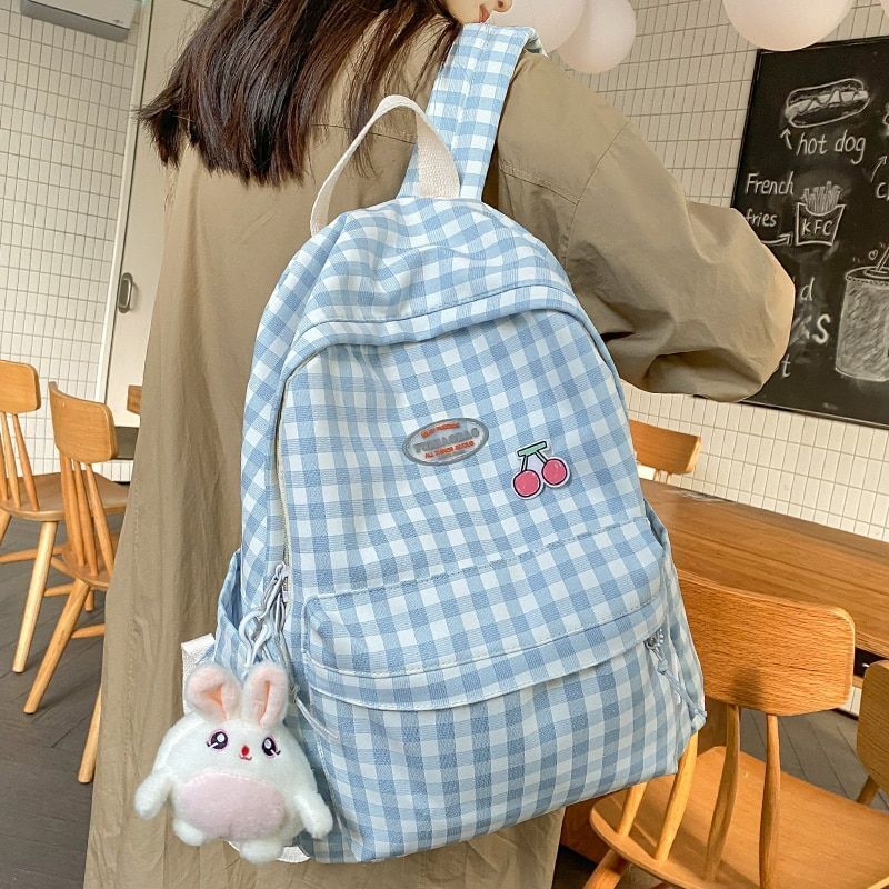 Laptop Bag Nylon College Backpack Cool Traveling Plaid Book Bag 31*15*44 CM Pink