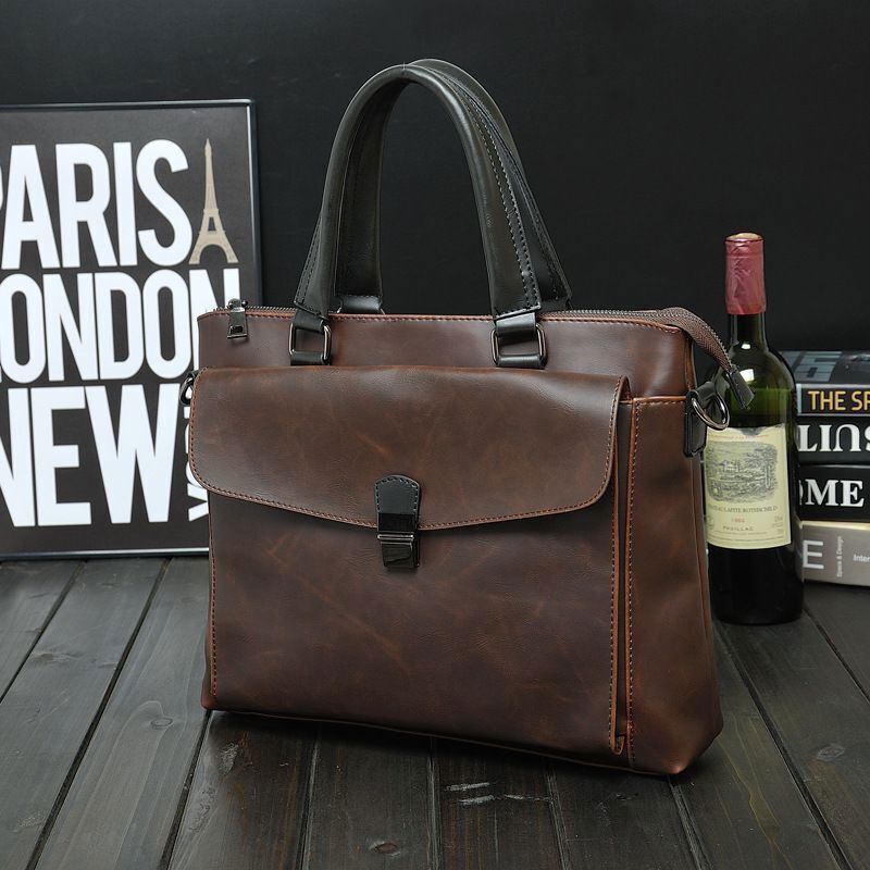 Crazy Horse Leather Briefcase Men's Handbag Laptop Luxury Messenger Shoulder Bag