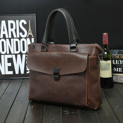 Crazy Horse Leather Briefcase Men's Handbag Laptop Luxury Messenger Shoulder Bag