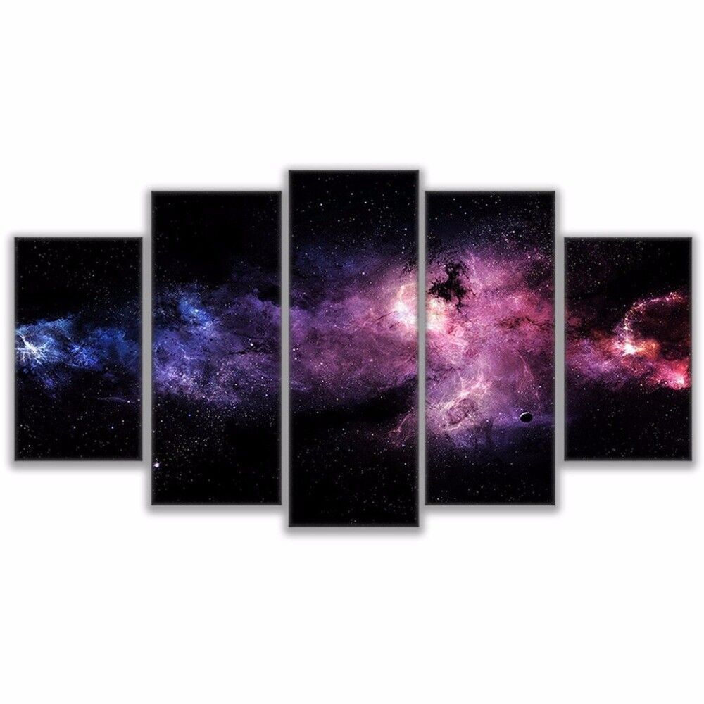Starry Space Sky Nebula Painting 5 Panel Canvas Print Wall Art Poster Home Decor