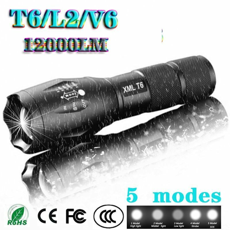 LED Flashlight Ultra Bright Waterproof MINI Torch T6/L2/V6 Zoomable Modes 18650