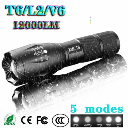LED Flashlight Ultra Bright Waterproof MINI Torch T6/L2/V6 Zoomable Modes 18650