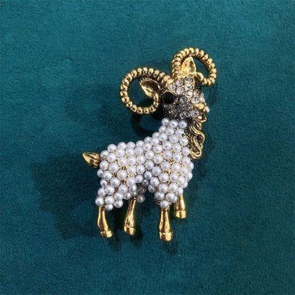 Pearl Goat Brooch Metal Sheep Pin Sweater Cardigan Accessory Gift