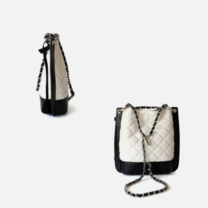 Small Quilted Real Leather Bucket Shoulder Bag Tote Purse Handbag Fashion Chains
