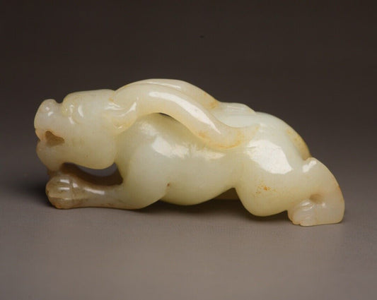 China Natural Hetian Jade Carved Beast Statue Collection Sculpture Nice Artwork