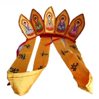 Five Buddha Crown, High-Quality Ribbon, Dharma Hat Buddha Hat, Buddhist Products