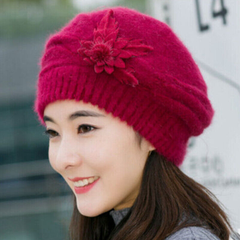 Women Winter Warm Baggy Beanie Beret Knit Flower Crochet Hat Casual Cap Gifts