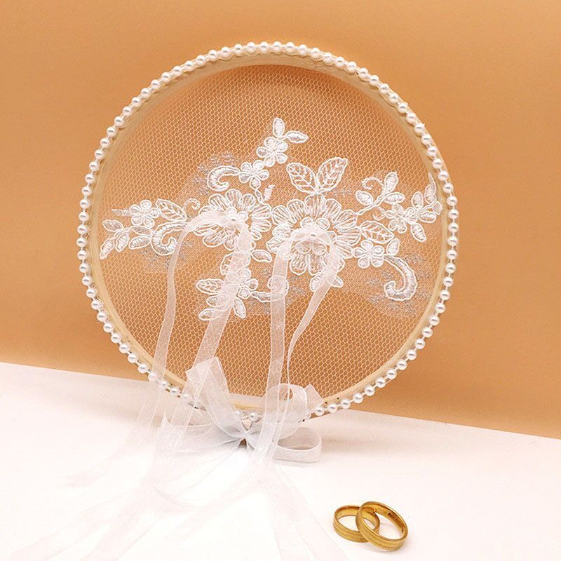 Ring Pillows Holders White Wood Lace Round Cushion Bearer Engagement Photo Props