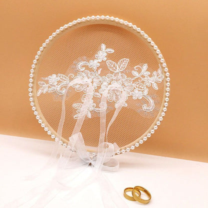 Ring Pillows Holders White Wood Lace Round Cushion Bearer Engagement Photo Props