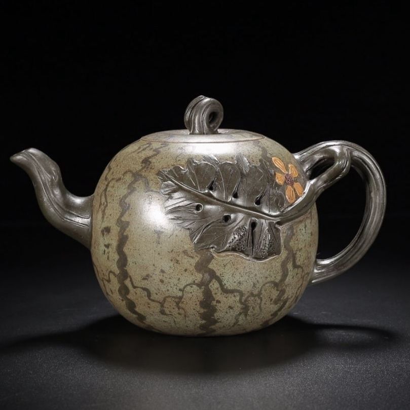 Vintage Chinese Yixing Purple Clay Teapot Zisha Ceremony Watermelon Teaware Rare