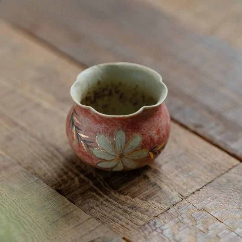 75ml Handpainted Pomegranate Flower Teacup Kungfu Tea Bowl Tea-tasting Cup