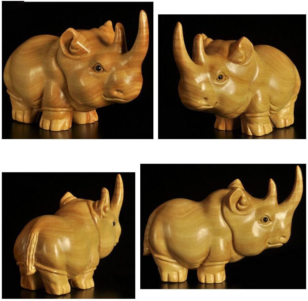 Unique Handmade Wooden Rhino Statue Figurine Home Office Desk Decoration Gift
