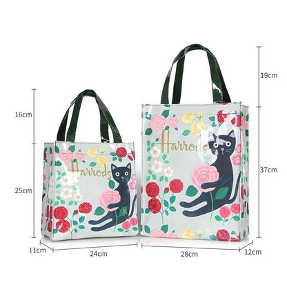 PVC Reusable Shopping Bag Flower Print Waterproof Handbag Shoulder Bags Leisure