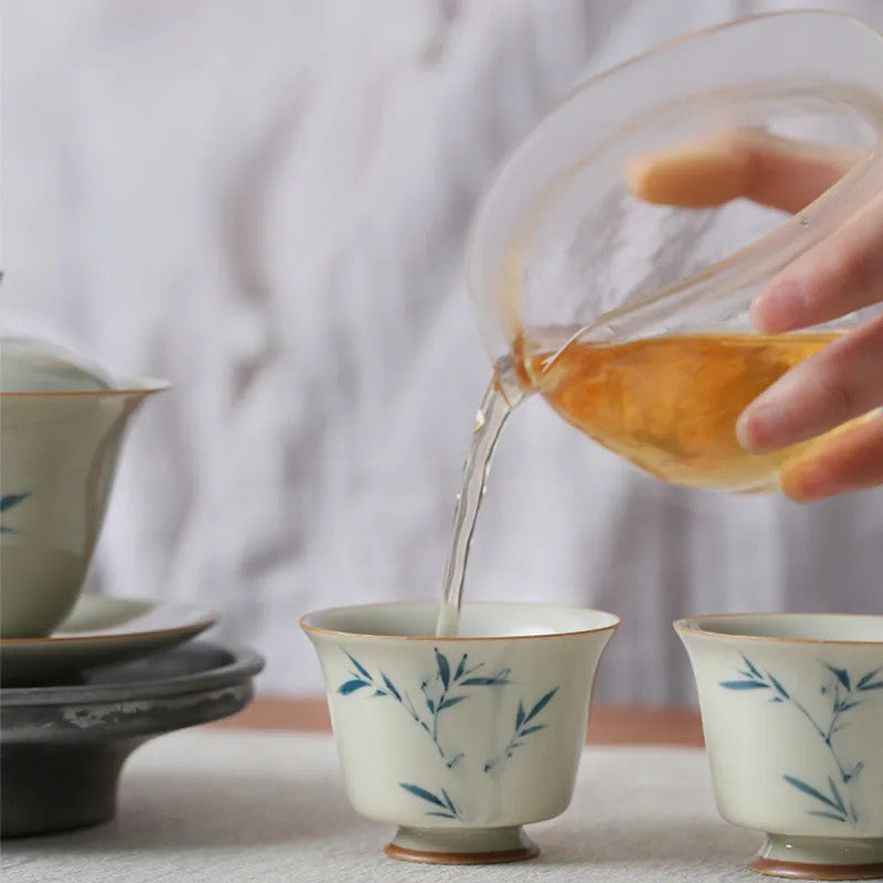 1 Pc Chinese Ceramic Tea Cup Handmade Bamboo Leaves Teacup Tea Bowl Set