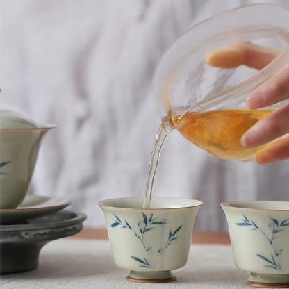 1 Pc Chinese Ceramic Tea Cup Handmade Bamboo Leaves Teacup Tea Bowl Set