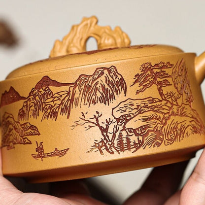 Chinese Teapot Marked Handmade Mountain Carved Master Pot Zen Style Yixing Zisha