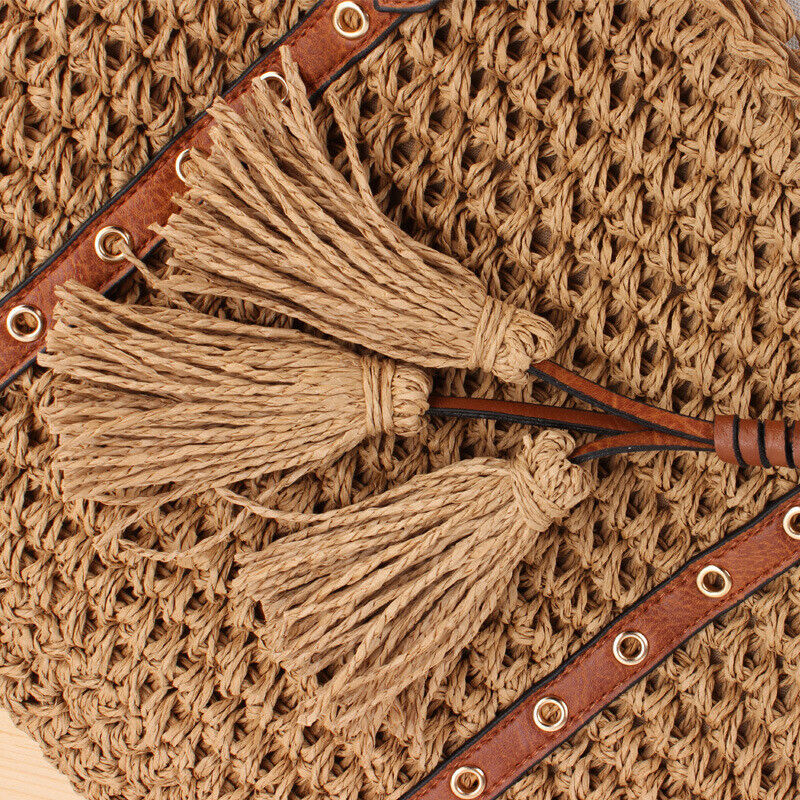 New Tassel Straw Beach Bag Crochet Handwoven Casual Womens One-Shoulder Bag