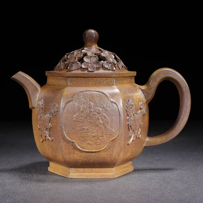 Vintage Chinese Yixing Purple Clay Teapot Zisha Ceramic Carving Figure Story Art