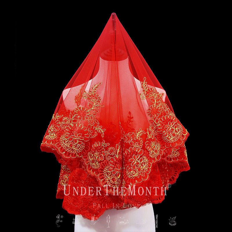 Chinese Wedding Bride Red Veil Translucent Veil Chinese Style Veil Headdress