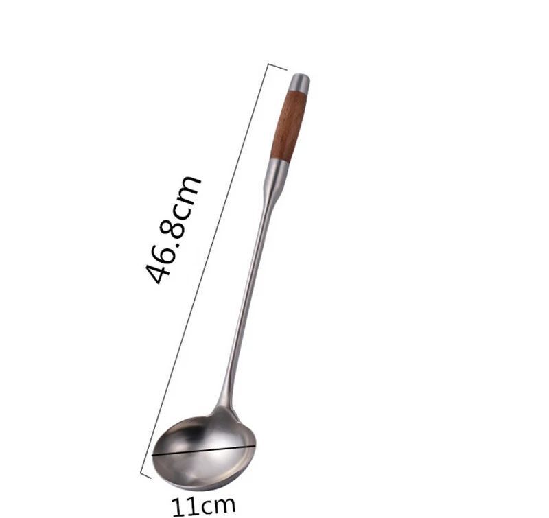 Kitchen Cooking Utensils Stainless Steel Wood Handle Big Long Spatula Soup Spoon