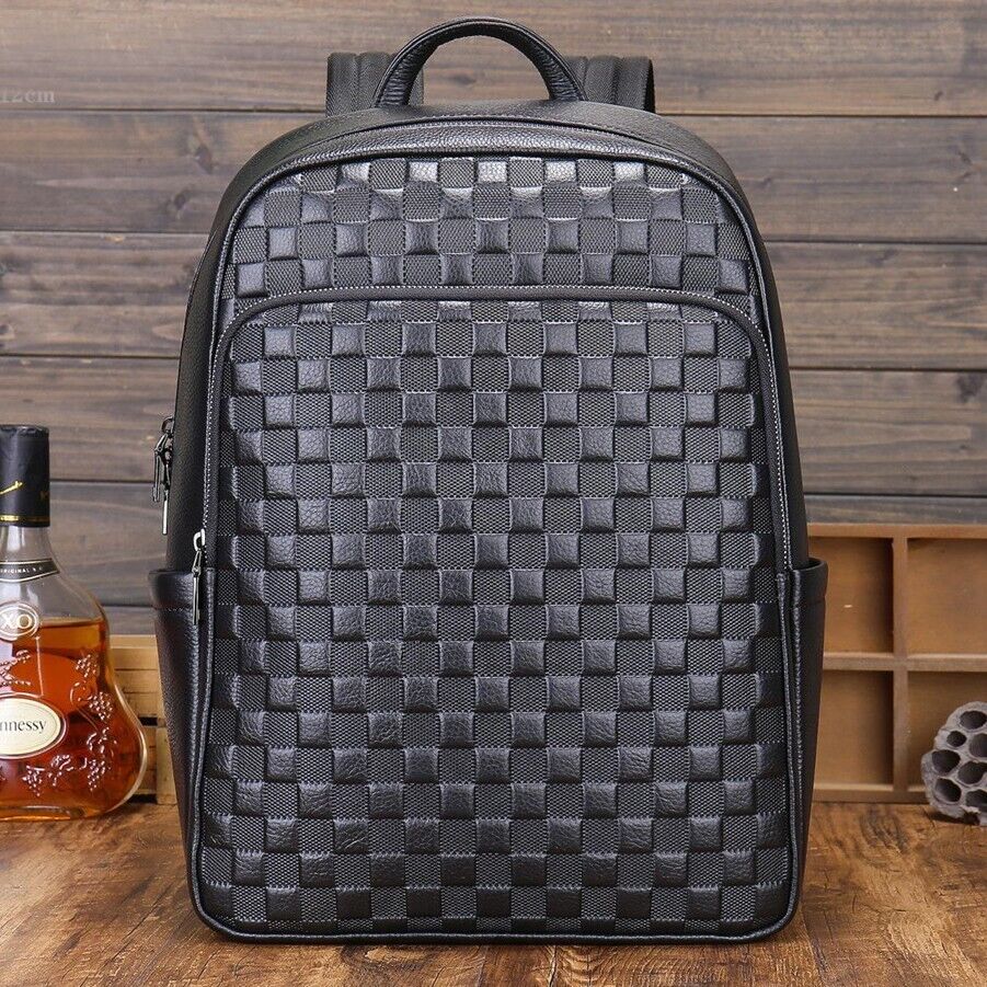 Top Cow Leather Black Men's bag, Soft Leather Large Capacity Backpack Travel Bag