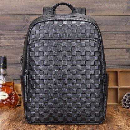 Top Cow Leather Black Men's bag, Soft Leather Large Capacity Backpack Travel Bag
