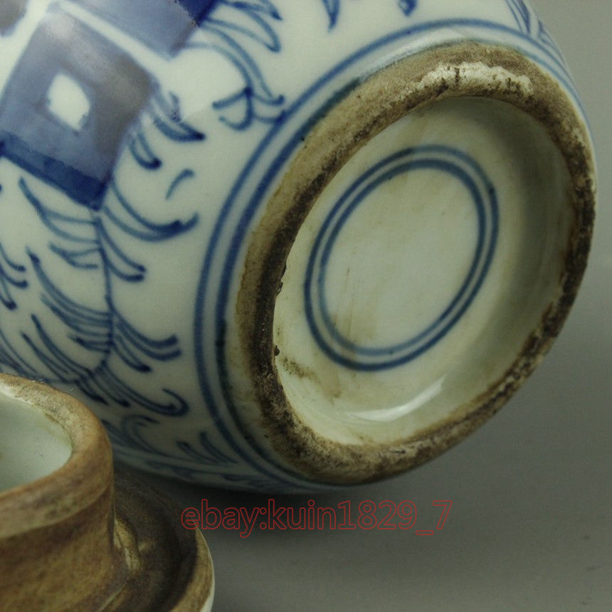 3.9" Old China Handwork Blue and White Porcelain Vase Double Happiness