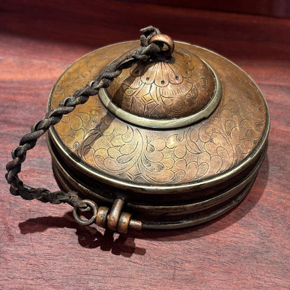 Vintage Handmade Nepalese Pure Copper Tingsha Case 8.5cm Buddhist Ritual Box