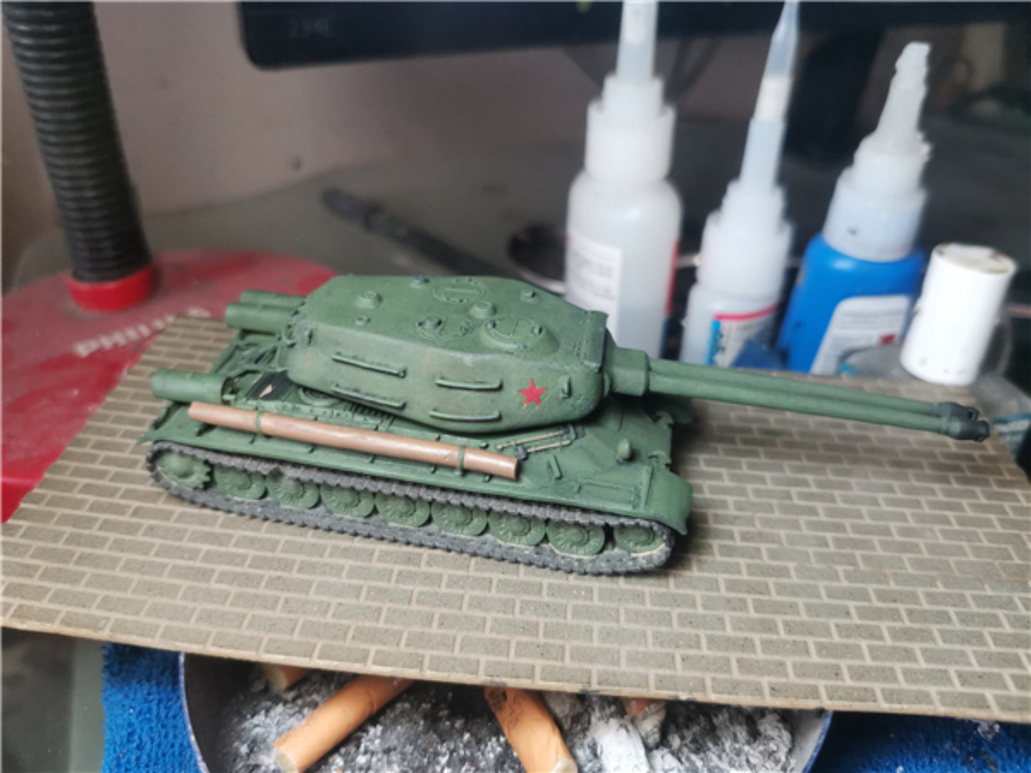 1:72 Scale WW II CCCP ST-II THE DOUBLE SHOTS Tank Model Painted Finished