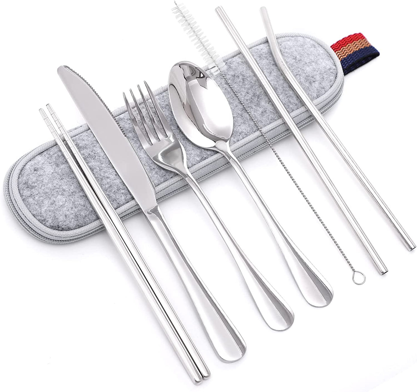 Stainless Steel Cutlery Set for Trip Camping Portable Case Utensils 8 Pieces