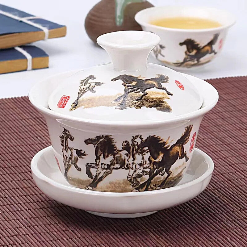 Chinese Traditional Gai Wan Tea Set Tea Sets Dehua Gaiwan Tea Porcelain Pot Set