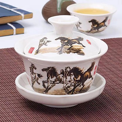 Chinese Traditional Gai Wan Tea Set Tea Sets Dehua Gaiwan Tea Porcelain Pot Set