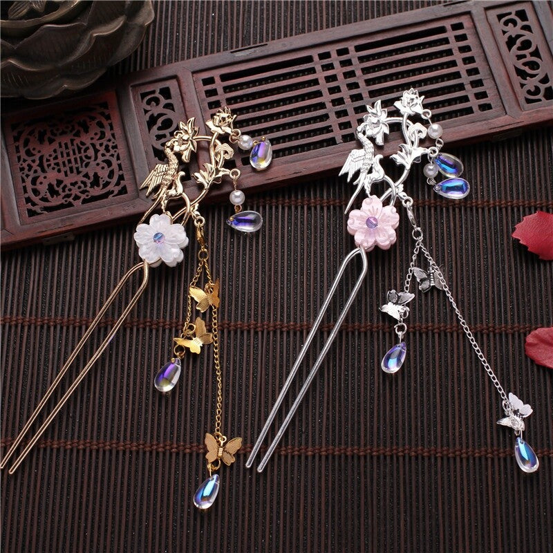 Handmade Tiara Hairpin Flower Fringe Kanzashi Step Shake Headdress Hair Clip