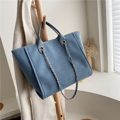 Women Chain Tote Bag Shoulder Bags Beach Canvas Handbags Women's Bag