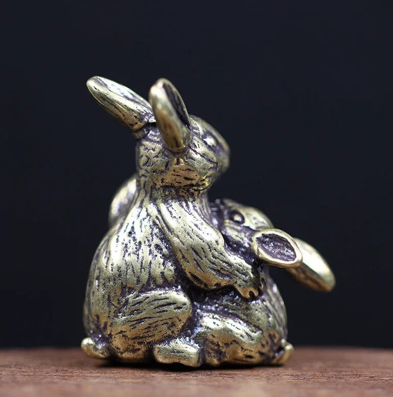 Rabbit Brass Animal Statue Small Sculpture Tabletop Figurine Home Decor Gifts