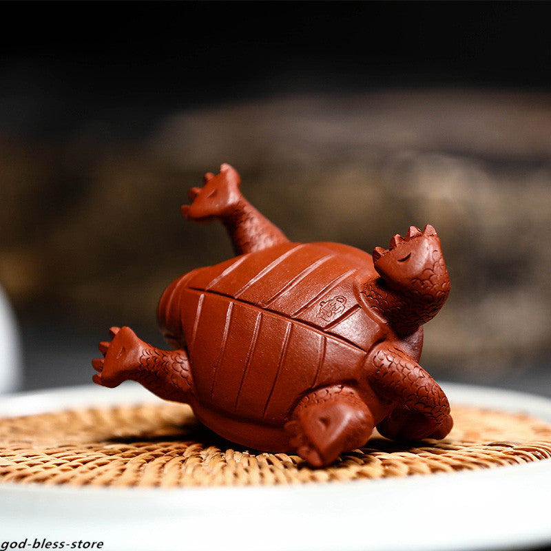 Chinese Mascot Dragon Turtle Statue Handmade Tea Pet Yixing Zisha Tea Play Small