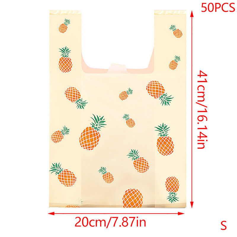 50Pcs Cute Fruit Plastic Bag Carry Out Bags With Handle Food Packaging Storage