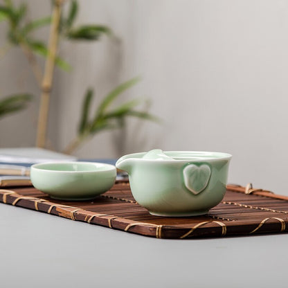 Design Green Ceramic 3d Carp Gaiwan Tea Set Celadon Elegant Kung Fu Teaset
