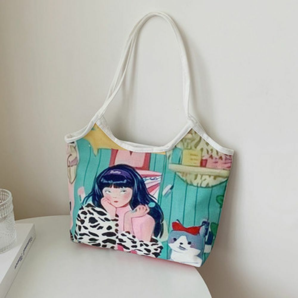 Daily Outdoor Travel Cartoon Tote Bag Underarm Bags Canvas Handbag Shoulder Bag